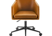 Walker Edison Whiskey Brown Tyler Quilted Upholstered Barrel Swivel Task Chair