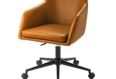 Walker Edison Whiskey Brown Tyler Quilted Upholstered Barrel Swivel Task Chair