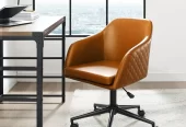 Walker Edison Whiskey Brown Tyler Quilted Upholstered Barrel Swivel Task Chair