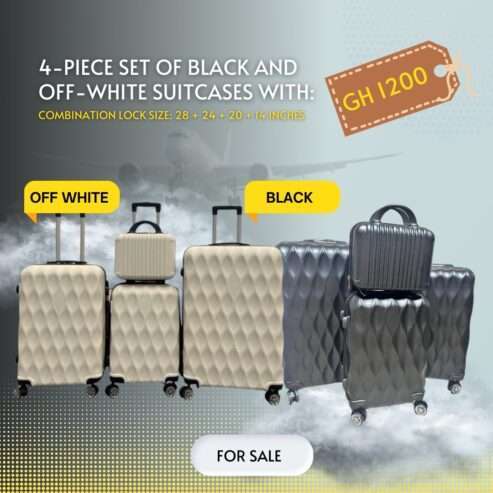 4-piece set of black and off-white suitcases