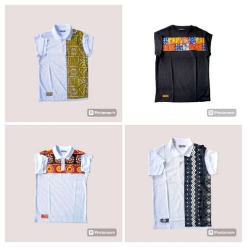 African print Waffle textured Round neck Tees & Polo shirts