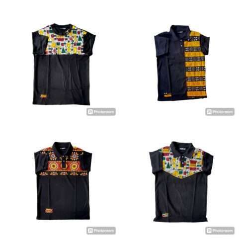 African print Waffle textured Round neck Tees & Polo shirts