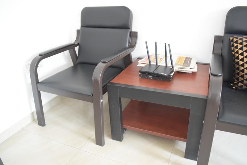 Two chairs with side table