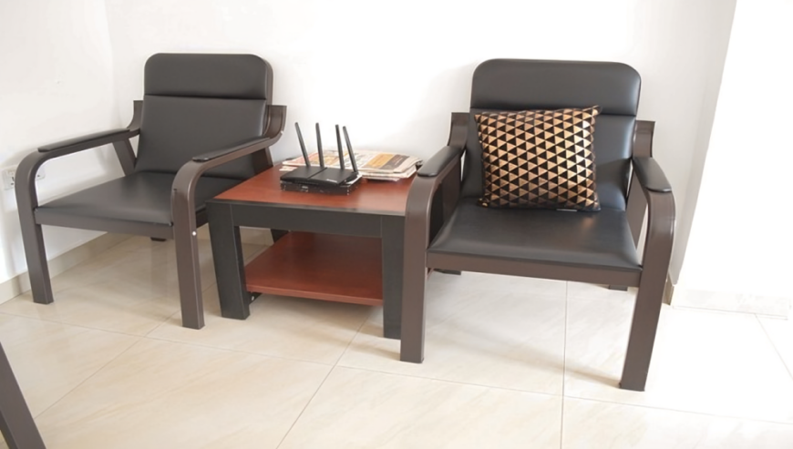 Two chairs with side table